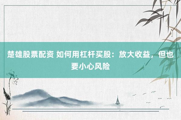 楚雄股票配资 如何用杠杆买股：放大收益，但也要小心风险